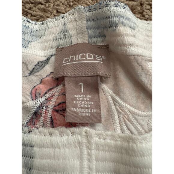 Chico's Embroidered Floral White Knit Lace Top Size 1 US - Picture 4 of 8